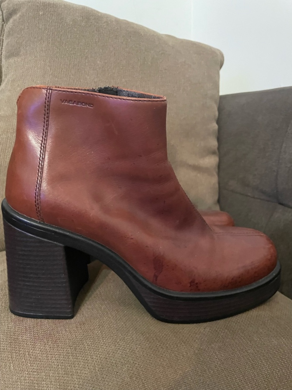Vagabond Brown Leather Platform Ankle Boots - Picture 4 of 5